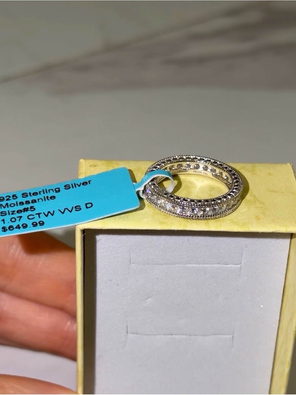 925 Sterling Silver Moissanite Eternity Ring 1.07 CTW VVS D Size 5 New